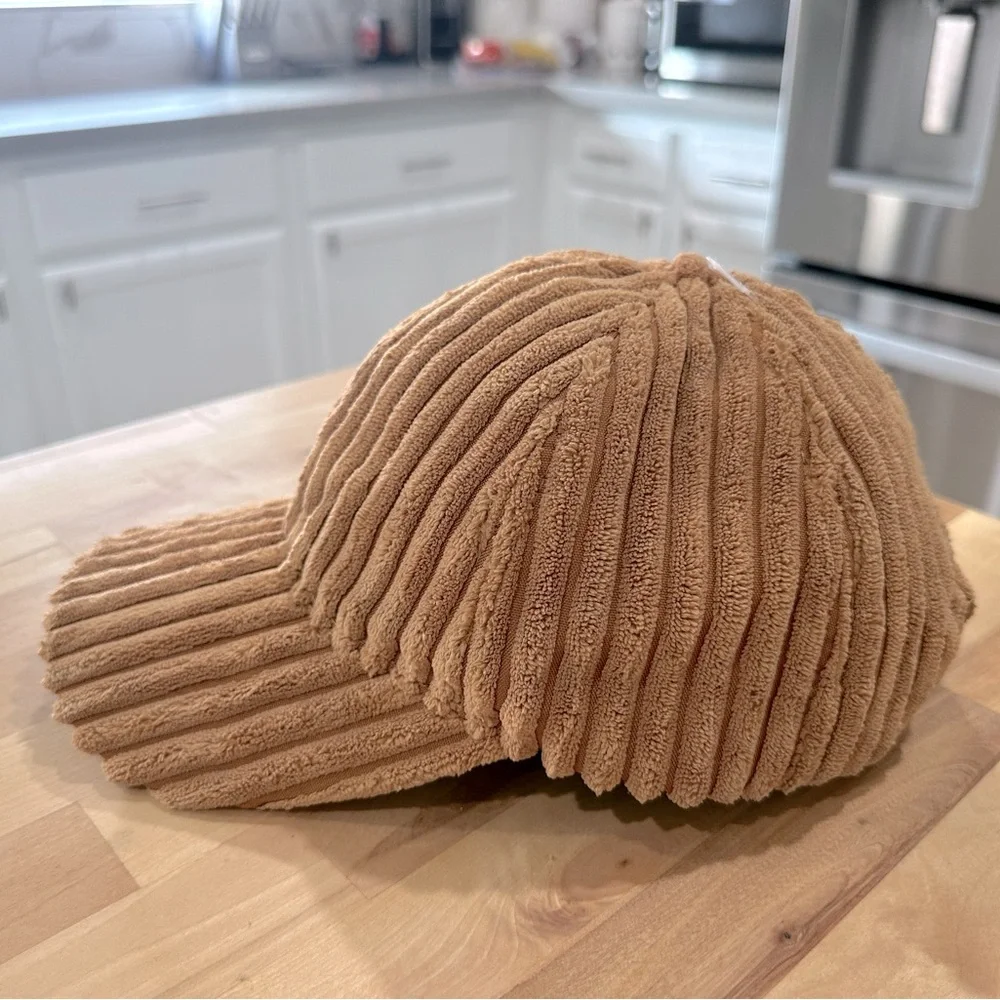 New! Brown Plush Corduroy Baseball Cap Adjustable Velcro Strap Back in Tan - Picture 3 of 12